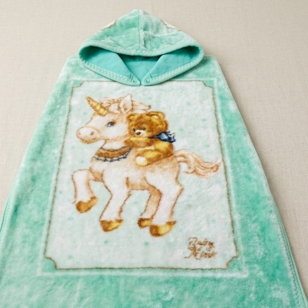 Vintage Baby Mink Unicorn Bear Plush Blanket Baby Sleeper 41x31